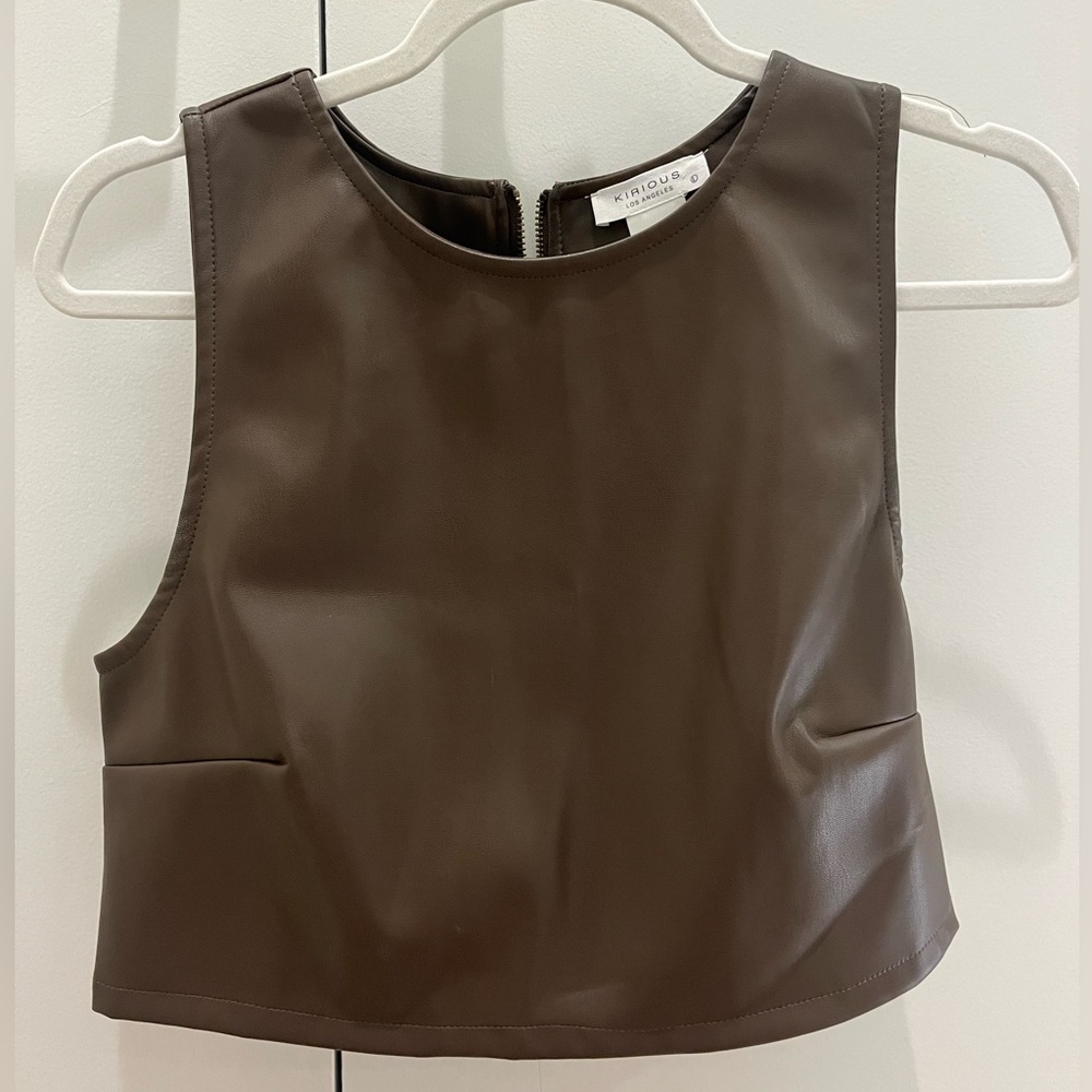 Brown Leather Crop Top